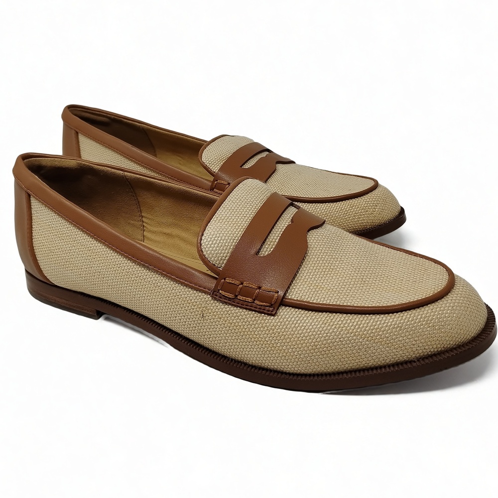 J.Crew Penny Loafers Sz 11 Canvas Leather Slip On Flats Preppy Minimalist